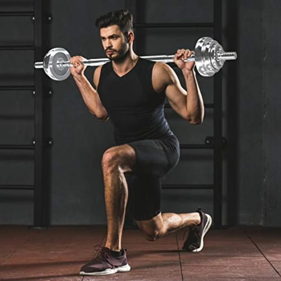 VIVITORY Fitness Dumbbells Set Adjustable Weight Sets up to 11/22/44/66/110 lbs with Metal Connecting Rod Used As Barbell Chrom