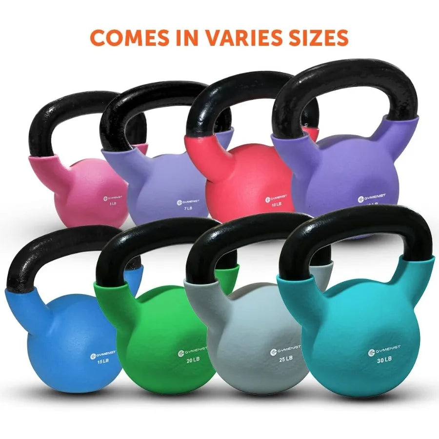 GYMENIST Kettlebell Fitness Iron Weights with Neoprene Coating Around The Bottom Half of The Metal Kettle Bell for Home Gym Str