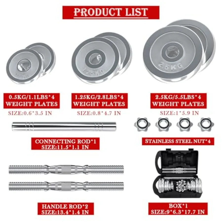 VIVITORY Fitness Dumbbells Set Adjustable Weight Sets up to 11/22/44/66/110 lbs with Metal Connecting Rod Used As Barbell Chrom