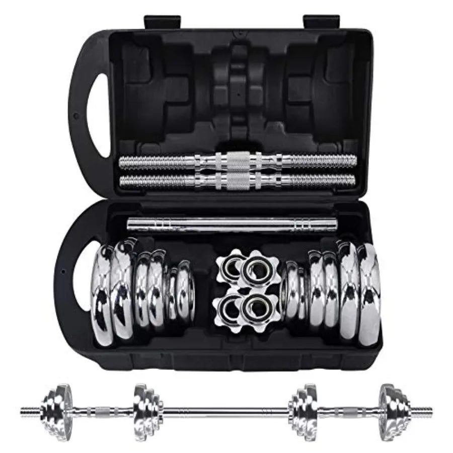 VIVITORY Fitness Dumbbells Set Adjustable Weight Sets up to 11/22/44/66/110 lbs with Metal Connecting Rod Used As Barbell Chrom