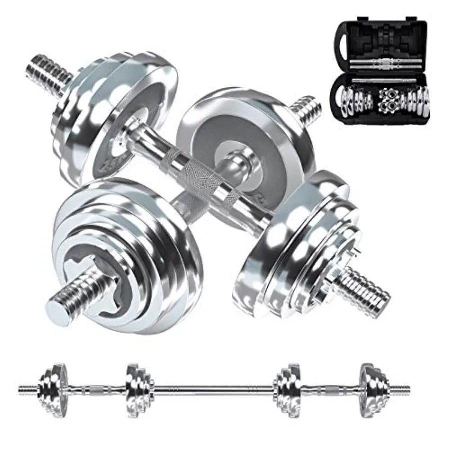 VIVITORY Fitness Dumbbells Set Adjustable Weight Sets up to 11/22/44/66/110 lbs with Metal Connecting Rod Used As Barbell Chrom