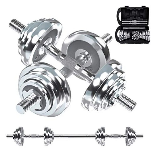 VIVITORY Fitness Dumbbells Set Adjustable Weight Sets up to 11/22/44/66/110 lbs with Metal Connecting Rod Used As Barbell Chrom