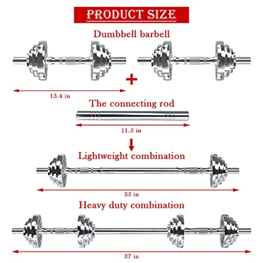 VIVITORY Fitness Dumbbells Set Adjustable Weight Sets up to 11/22/44/66/110 lbs with Metal Connecting Rod Used As Barbell Chrom